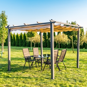 Pergolă de grădină 3 X 3 100% aluminiu cu acoperiș din poliester cu strat de 180g PA